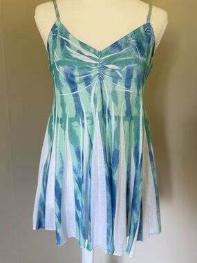 Y2K Mudd fairycore babydoll cami tank top Blue-Green Striped Tie-Dye flowy top